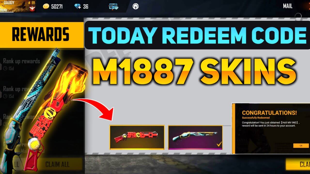 free fire shotgun skin redeem code today